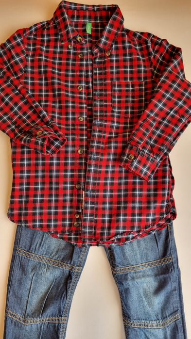 Риза и дънки с подплата Benetton, размер 110 см. (4-5 г.)
