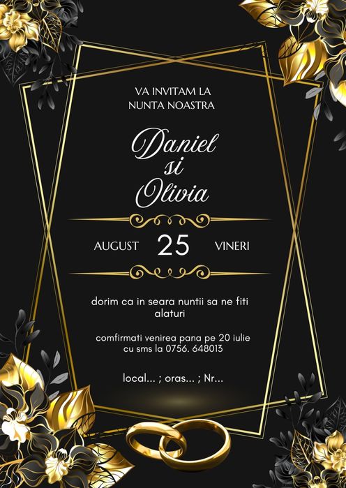 Invitații pentru nunți,  botezuri, zile de naștere  etc