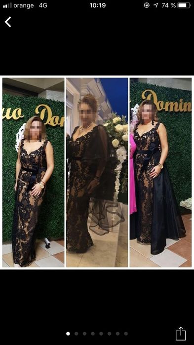 Rochie din dantela neagra cu trena detasabila