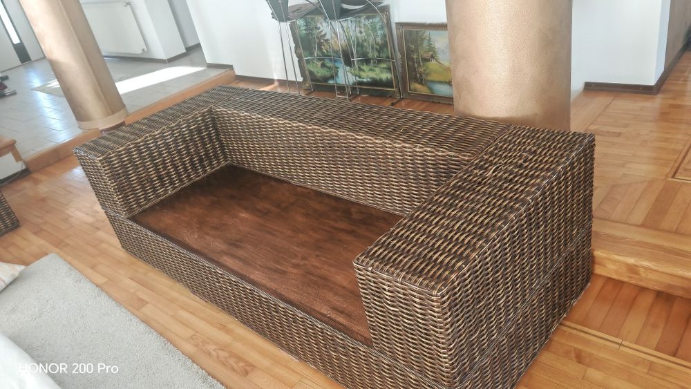 Set mobilier gradina/terasa ratan MOBEXPERT canapea + 2 fotolii + masă cu perne protecție incluse