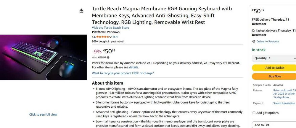 Tastatura gaming TURTLE BEACH Magma Keyboard (Membrane), DE Layout