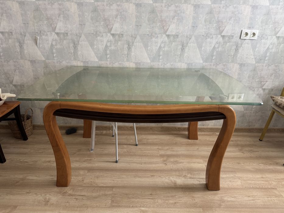 Стеклянный Стол, 3шт Стулья деревянный