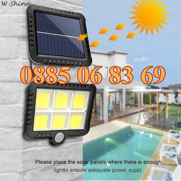 Соларна LED лампа с отделен соларен панел с кабел 5м/соларен прожектор