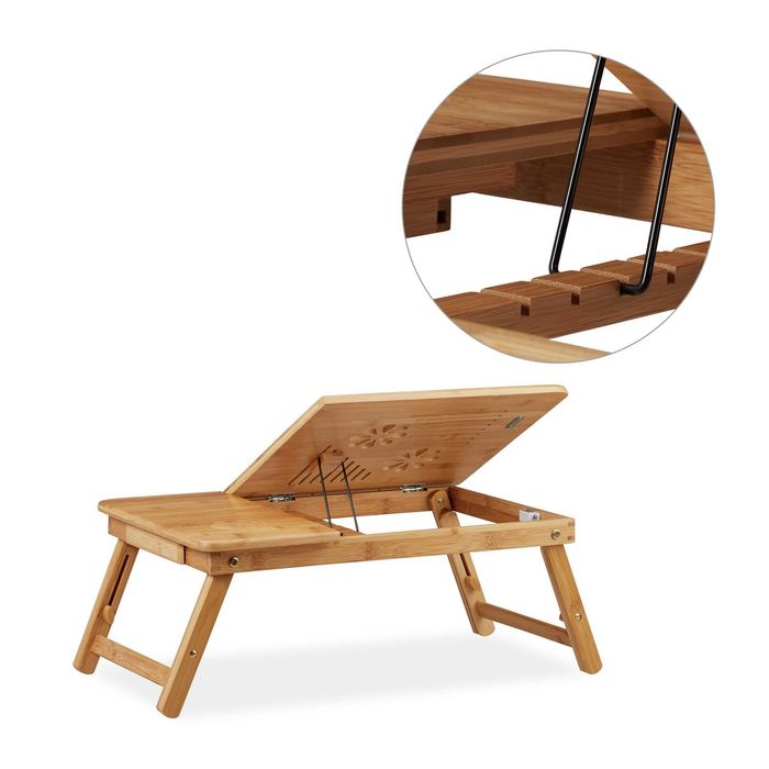 Masa laptop bambus inaltime reglabila ventilatie suport pahare sertar