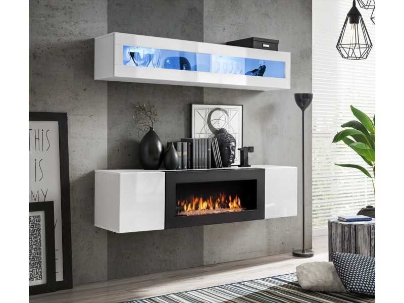 Нова! Модулна секция с камина FLY N2 (бял гланц/бяло)