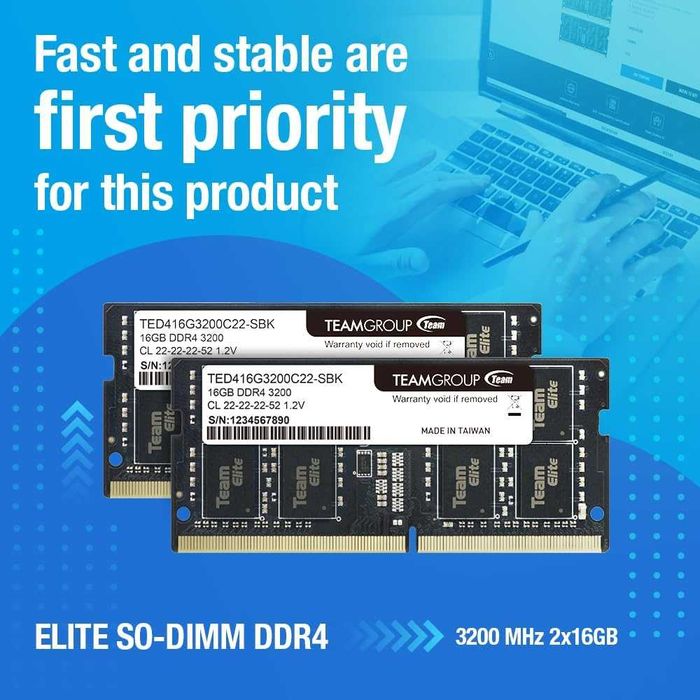 Оперативная память TEAMGROUP Elite DDR4 so-dimm 8GB Single 3200MHz