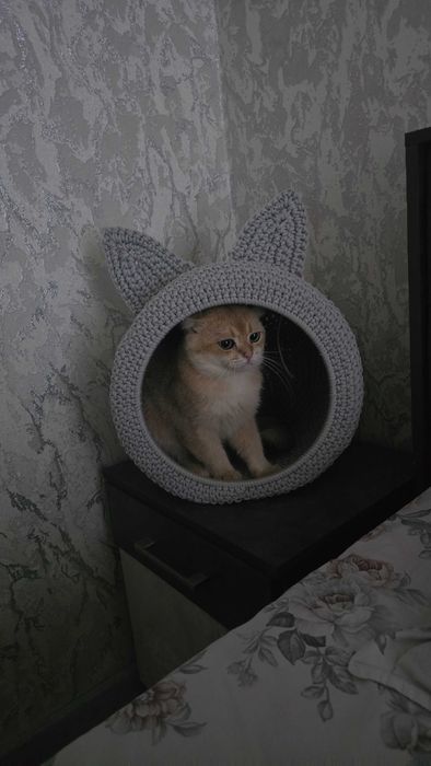 Вязаный домик для кошки ручной работы