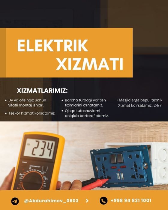 ELEKRIK XIZMATI // 220 Montaj - Kvartira - UY - Ofis