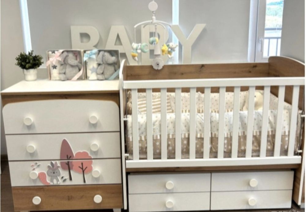 НОВО! Детска кошара дъб вотан+бял/ с матрак