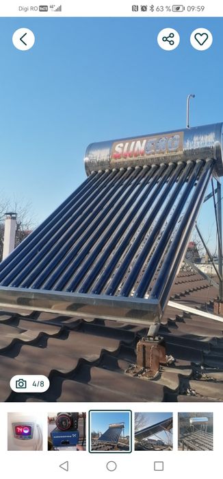 Panou solar nepresurizat cu boiler der inox 120l, Sunerg, 15 tuburi de sticla, automatizat