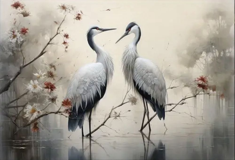 Картина жерави без рамка