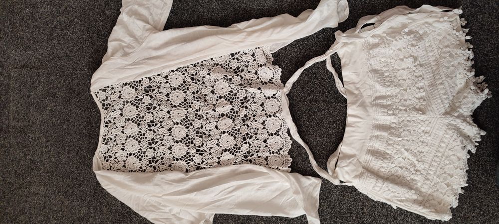Costum dama 2 piese , mărimea S-M broderie alba