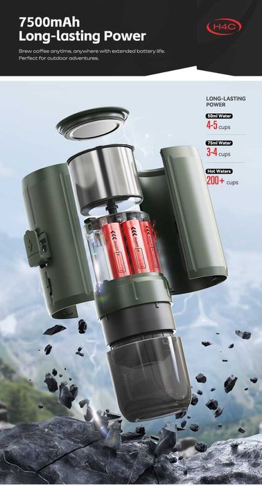 H4C преносима безжична еспресо кафемашина.7500ah/20bar/Type-C.Вносител