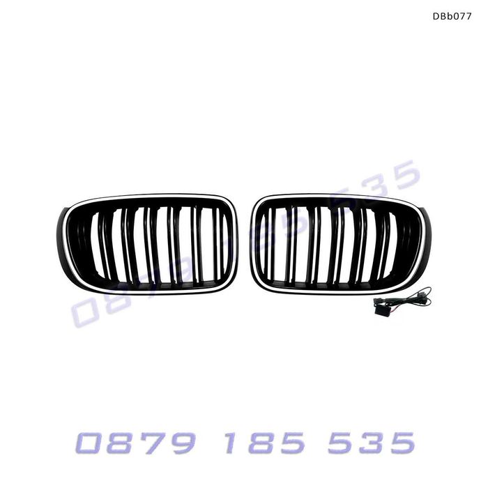 Двойни светещи LED бъбреци за BMW X3 F25 X4 F26 LCI 2014–2017 черен гланц DBb077 предни тунинг решетки с лед светлини бмв х3 х4