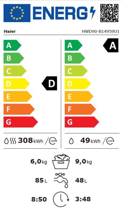 Нова инверторна пералня със сушилня Haier HWD90-B14959U1S  9 кг/6 кг
