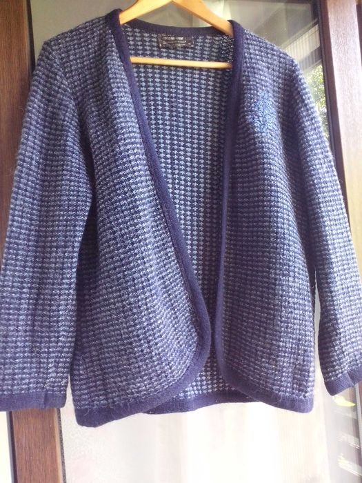 pulover femei cardigan 46,amestec lana,bleumarin cu gri bleu