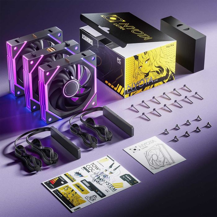 Ventilator cooler carcasa PC Desktop AsiaHorse Nyota Ultra 120mm Design inspirat spatiu (Oglindă Infinity + Inel RGB),9 palete 58.5 CFM,Control PWM
