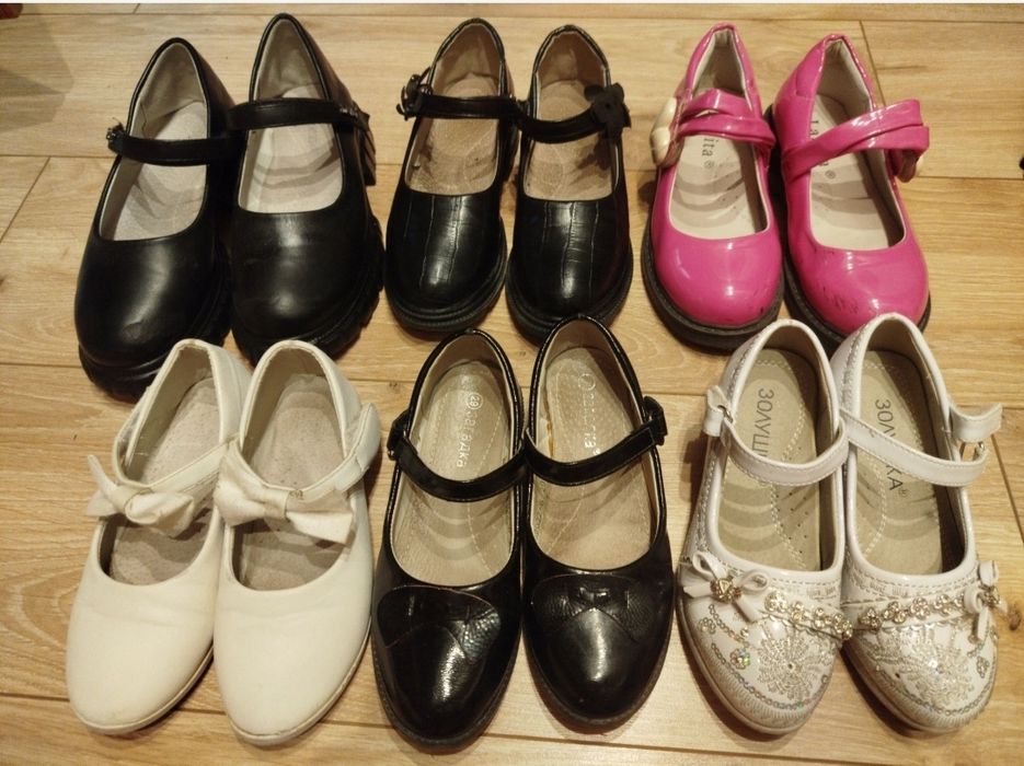 Туфли девочам черные белые розовые 30-35