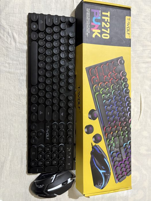 T-WOLF TF270 Retro Punk klaviatura va mishka komplekti (RGB)