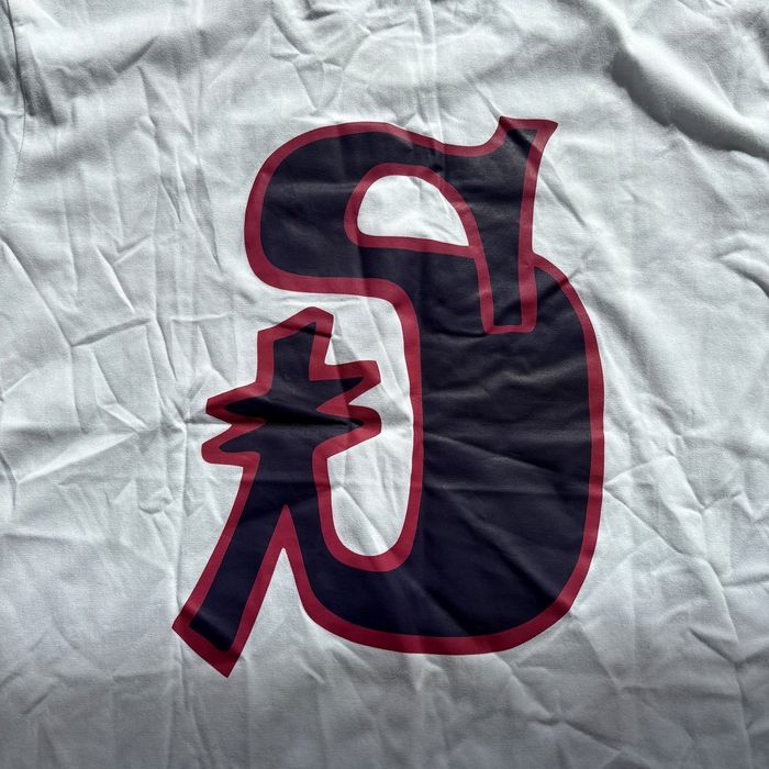 Stussy бяла тениска с голямо S на гърба и лого XL нова