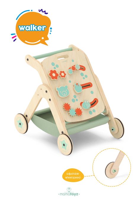 Дървена Проходилка,  активна маса и количка 5в1