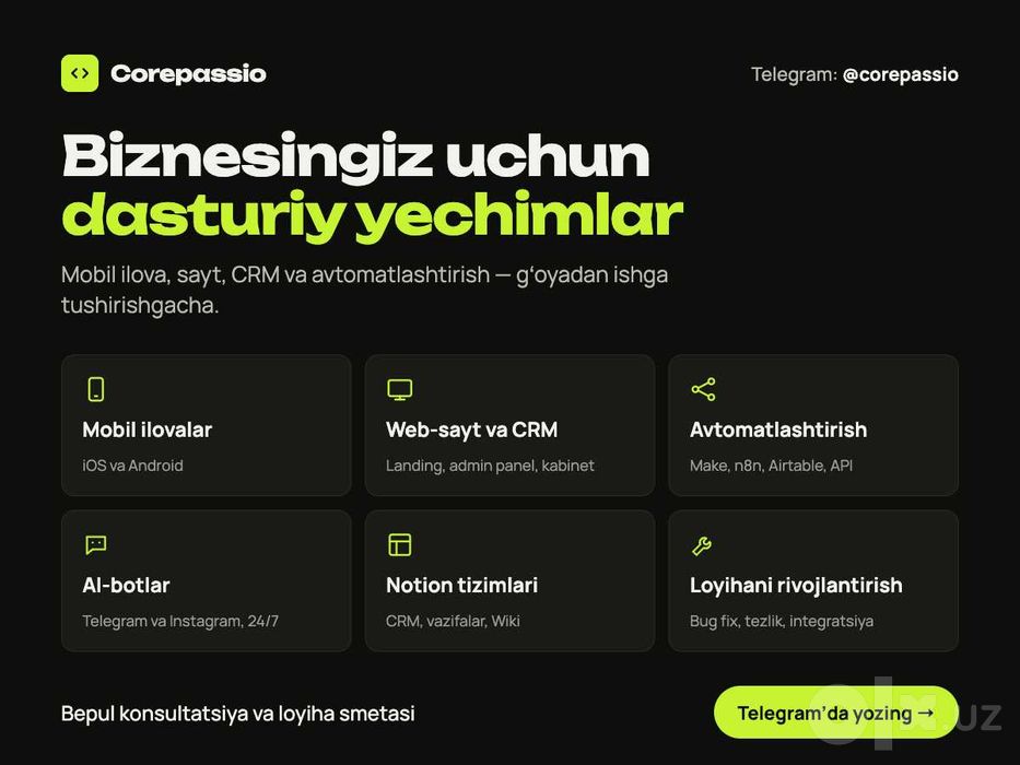 Mobil ilova, CRM, avtomatlashtirish | Мобильные приложения,сайты,CRM