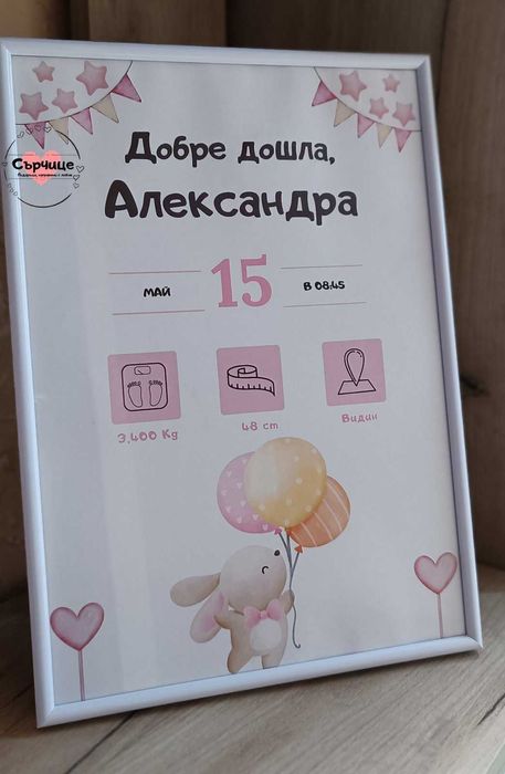 Бебешка визитка в рамка