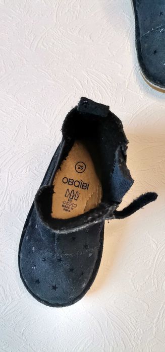 Ghete botine navy fete OBAÏBI măr 20 int 12,5cm piele cu steluțe