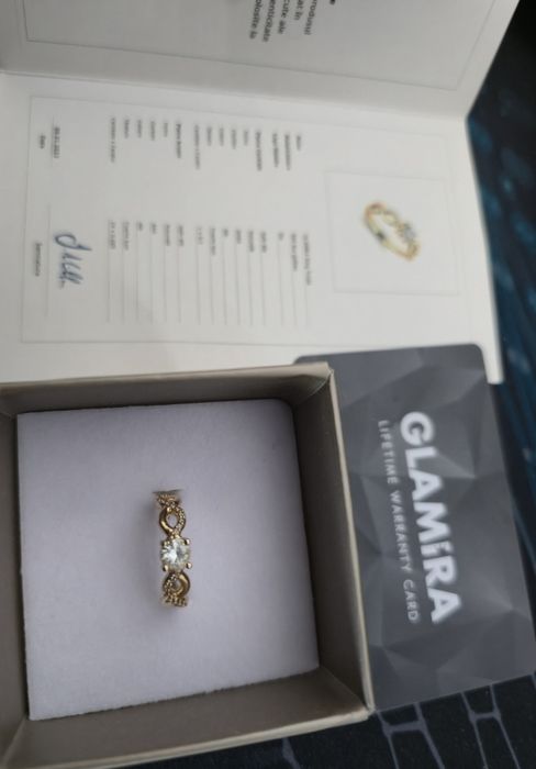 Inel Glamira marime 50, aur 14k cu safire albe