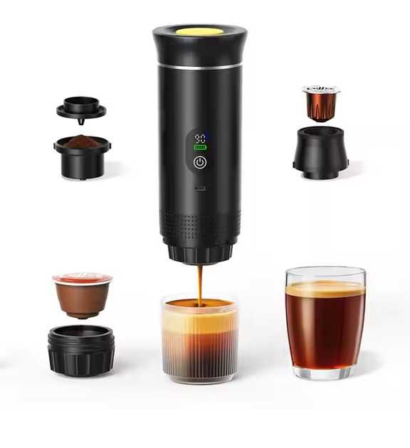 Espressor portabil cu LED cafea calda/rece 72W rezerv 80ml 7500mAh ALB
