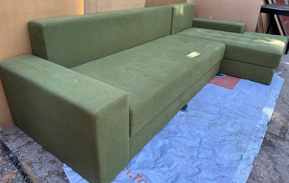 Canapea Extensibila Tip Coltar 3,15 m; Pat cu Lada si Saltea 260x160 cm