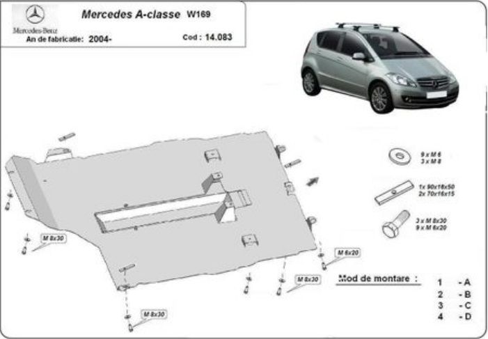 Scut motor metalic pentru Mercedes A-Class 1997-prezent - otel 2mm