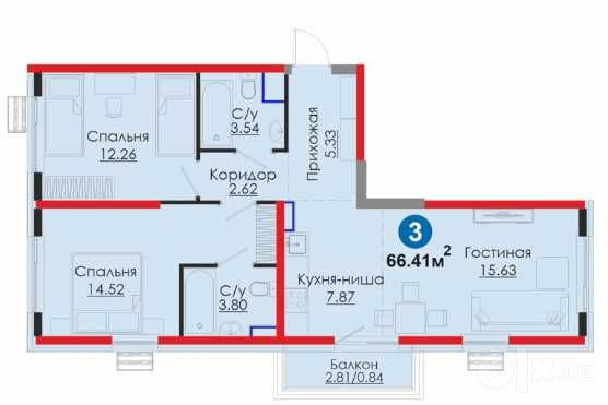 3 ком.-66,48 кв.м. идеальный вариант для жизни Мирабадский район