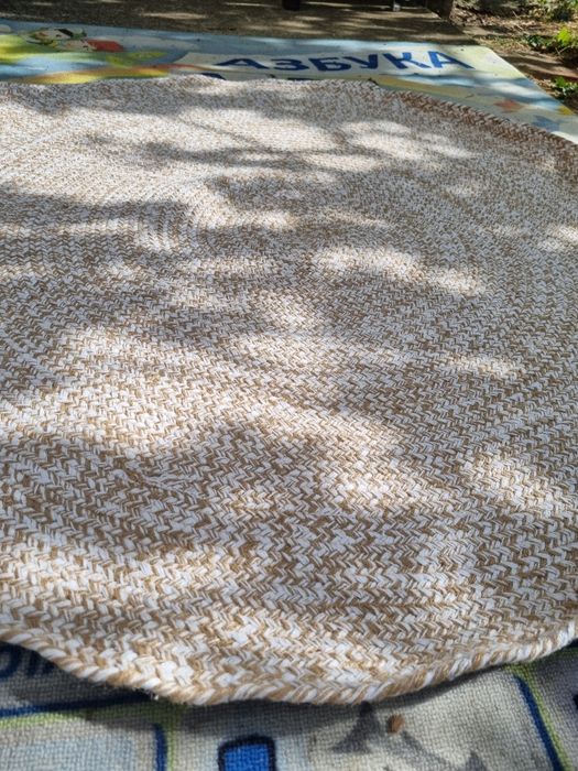 Плетен килим от юта, 120 см, кръгъл