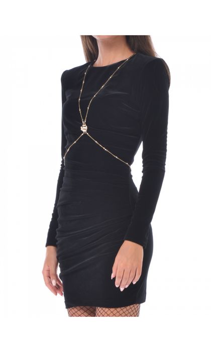 Elisabetta Franchi кадифена рокля с чарм в златисло с лого