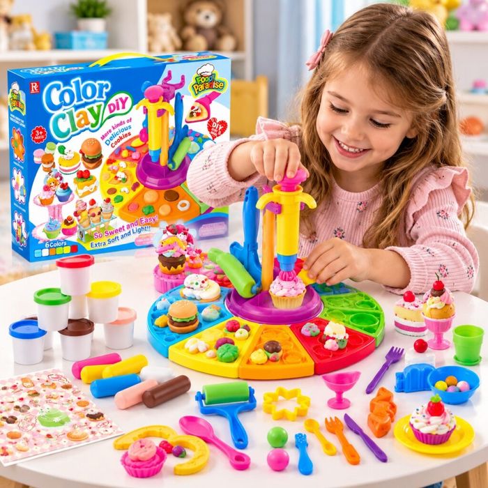 Детски комплект Color Clay DIY с 6 цвята пластилин, машина за сладкиши