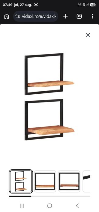 Rafturi de perete 2 buc. 40x24x35 cm lemn masiv acacia/oțel