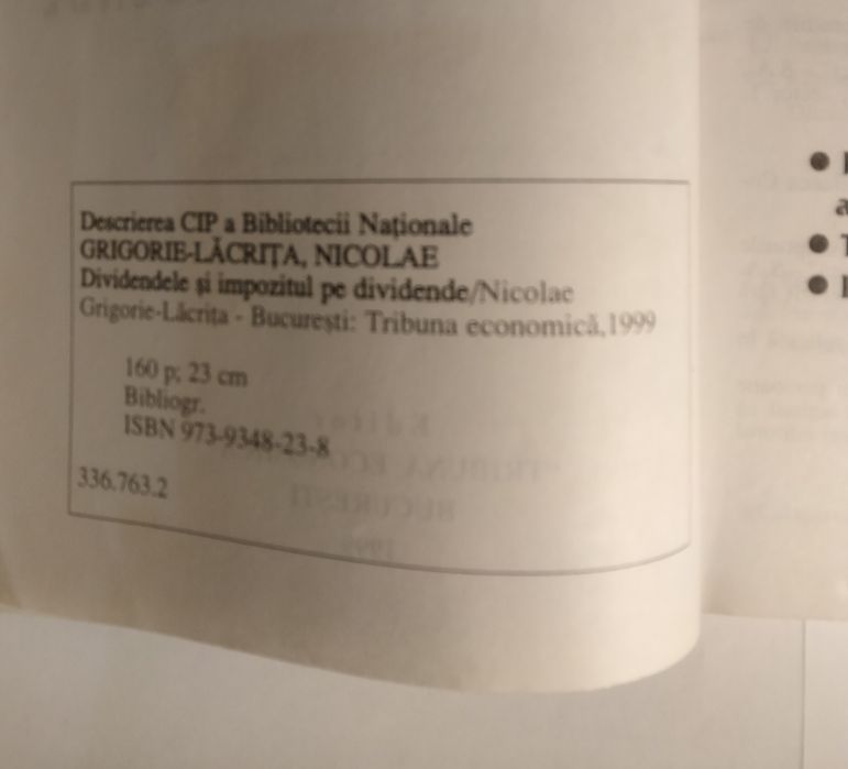 Dividendele și impozitul pe dividende 1999