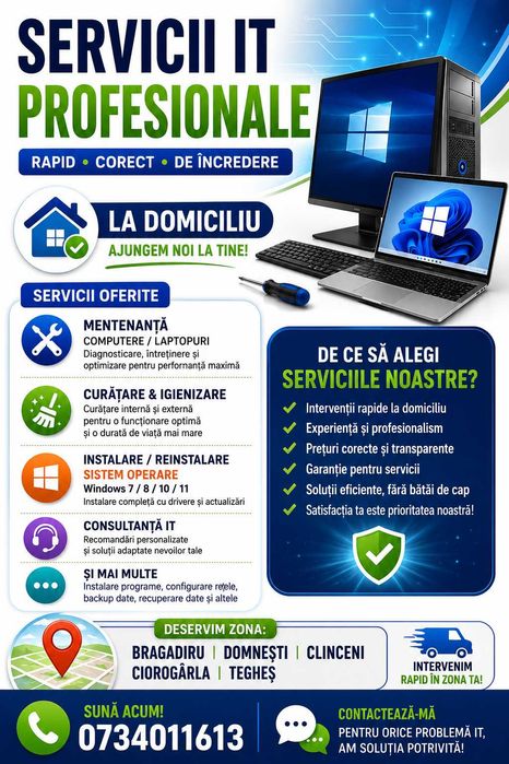 Servicii IT Domnesti, Clinceni, Ciorogarla, Teghes, Bragadiru