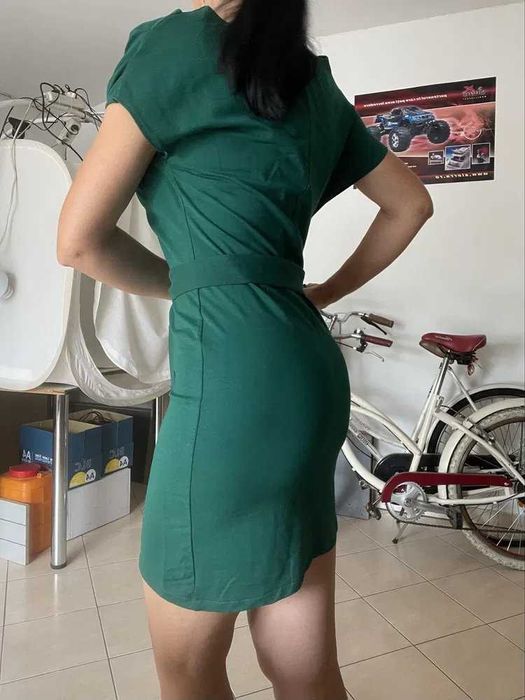 Rochie verde casual, medie, cu cordon, marimea 40 - 42