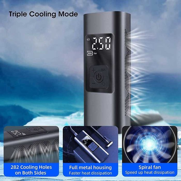 Акумулаторен компресор,150 PSI,тегло 0,5 кг., литиева батерия 6000 mAh