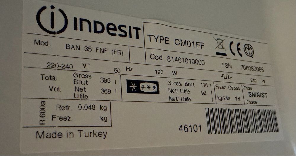 Combina indesit ~500l