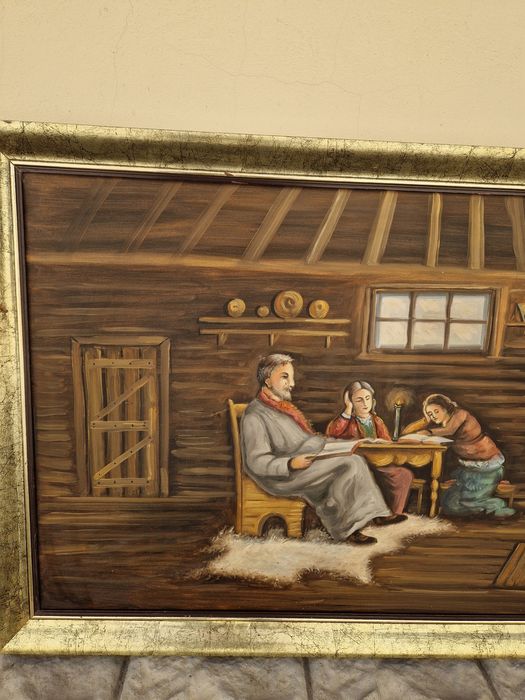 Страхотна антикварна авторска майсторска картина масло върху платно