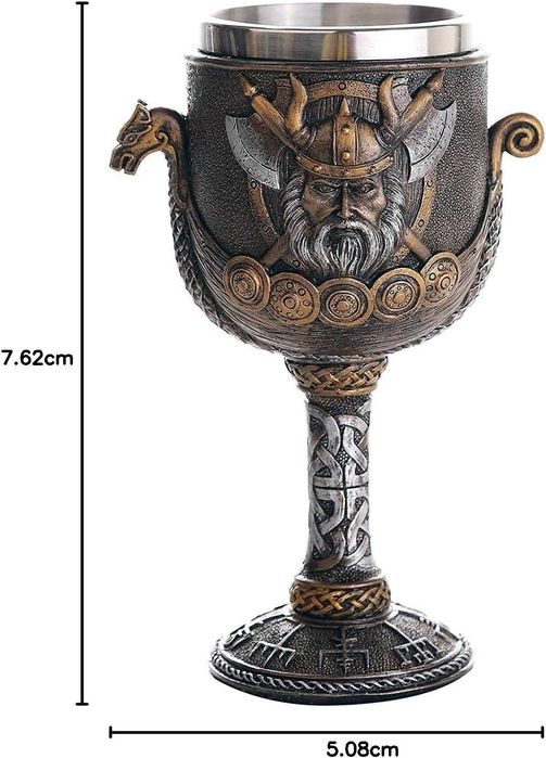 Pahar decorativ Viking din inox si polirasina runi nava Drakkar 160ml