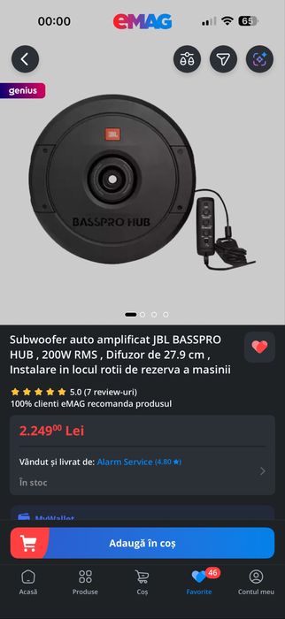 Subwoofer JBL BassPro Hub 200W pentru roata de rezervă - garanție 09.2027