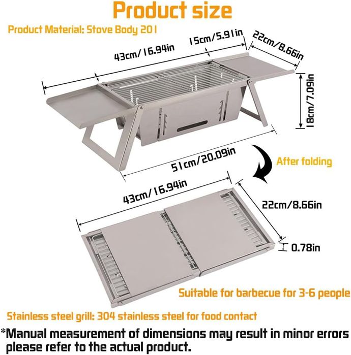 Преносимо сгъваемо барбекю от неръждаема стомана + Подарък ръкавици и