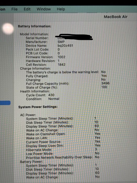 Macbook Air 2020 13” A2179 256 GB Intel Core i3 8GB