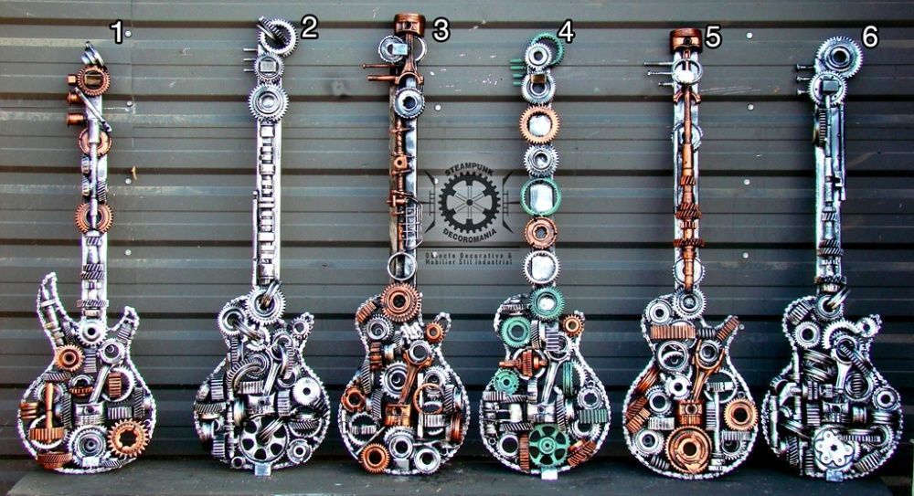 Sculptura fier- Decor industrial de perete Chitara-Doar 3 disponibile.