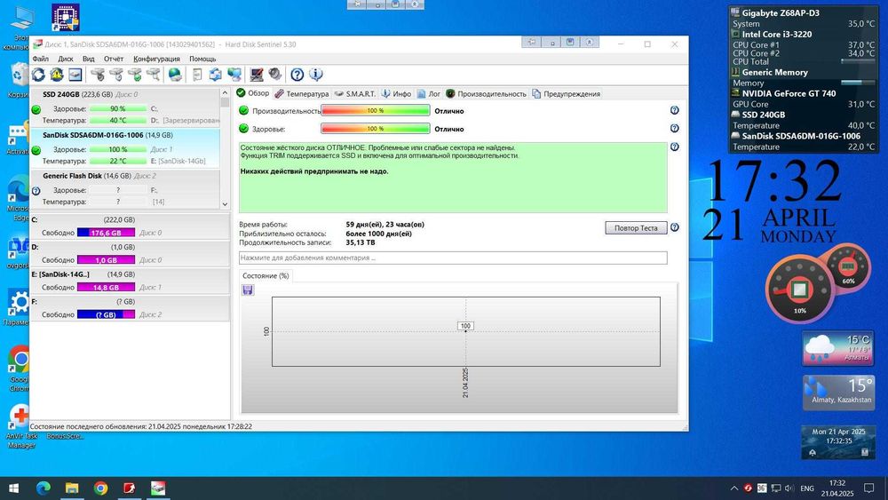 SSD диск разъём mSATA SanDisk 16Gb SATA3