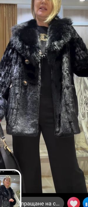 Ново черно палто от еко кожа